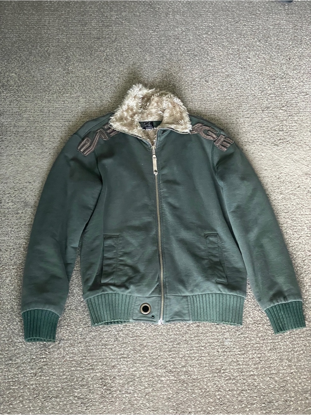 Fur lined green zip up hoodie